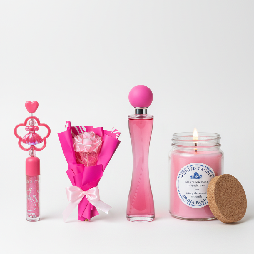 Fairy Tale Luxe Gift Box – Fairy Tale Perfume, Velvet Lip Glow, Arafta Candle & Flower Bouquet (Pack of 4)