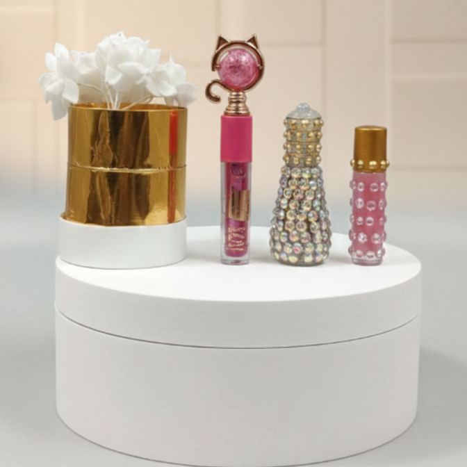 Glow & Glam Pack – Lip Gloss, Perfume Junoon, Noor Pearl Ittar & Glow Jar (Pack of 4)